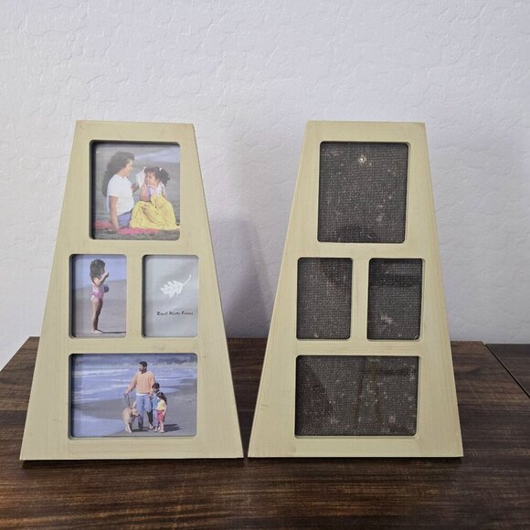 2 Beige Wooden Multi-Photo Slightly Distressed Frames Easel & Wall Mount Options - Picture 2 of 8